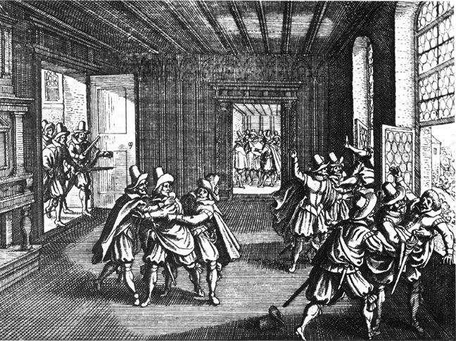 Catholics being defenestered, Prague, 1618