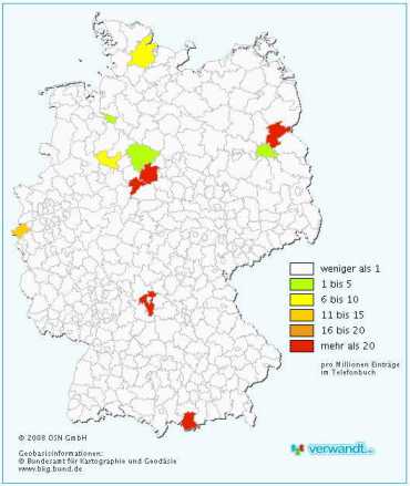 Distribution of Gehrzes in Germany today