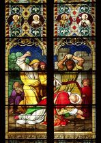 Stained glass image of the stoning of St. Stephen