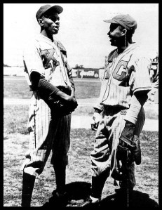 Satchel Paige and Jackie Robinson in 1945
