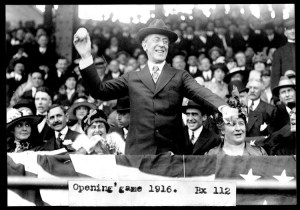 Woodrow Wilson throwing out the first pitch of the 1916 season