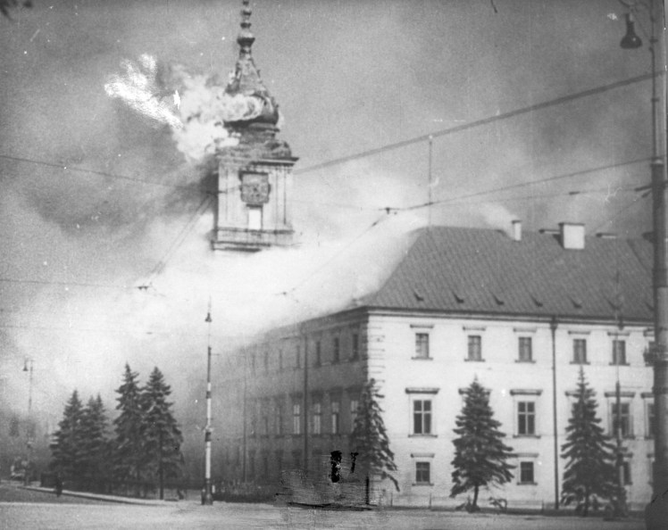 The Royal Castle in Warsaw afire in Sept. 1939
