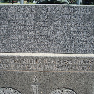 "In Flanders FIelds" quotation on Melrose (MN) Memorial