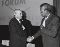 Mandela and de Klerk in 1992 at the World Economic Forum