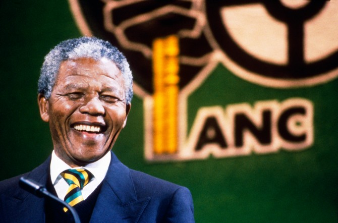 Nelson Mandela at Wembley Stadium in 1990