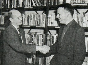 Walfred Peterson (with history professor Dalphy Fagerstrom) on completing his doctorate in December 1957