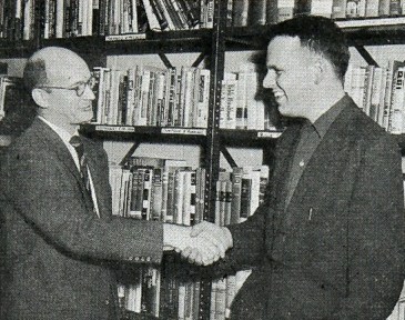 Walfred Peterson (with history professor Dalphy Fagerstrom) on completing his doctorate in December 1957