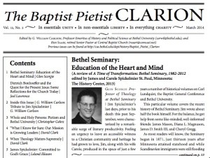 First page of the March 2014 issue of the Baptist Pietist Clarion