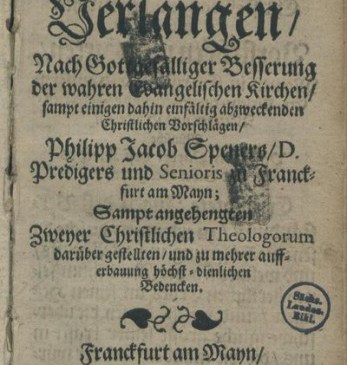 Title page from a 1676 edition of Spener, Pia Desideria