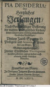 Title page from a 1676 edition of Spener, Pia Desideria