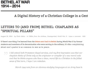 Screenshot of my recent Bethel at War post on chaplains in WWII