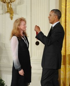 Krista Tippett receiving her National Humanities Medal from Pres. Barack Obama