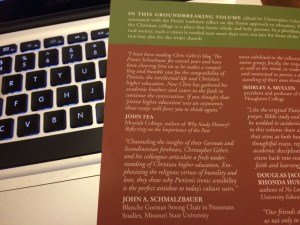 Some of the endorsements on the back cover of The Pietist Vision of Christian Higher Education