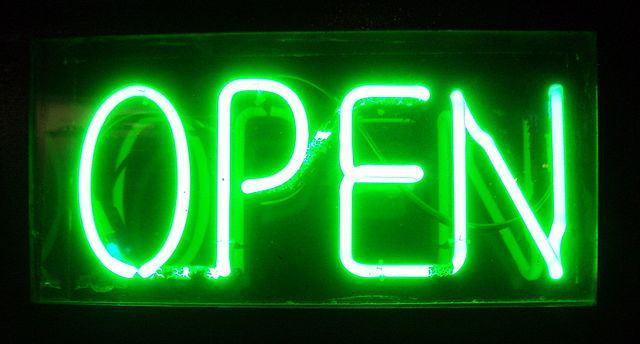 Neon open for business sign