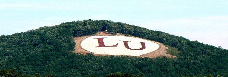 Liberty University initials on Candlers Mountain near campus