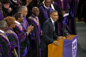 Pres. Obama preaching the eulogy at the memorial service for Rev. Clementa Pinckney