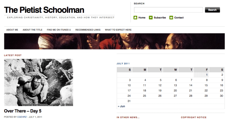 Internet Archive snapshot of The Pietist Schoolman on July 1, 2011