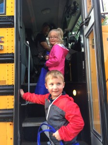 Getting on a school bus the first time...