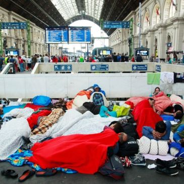 Refugees in Budapest train station, Sept. 2015