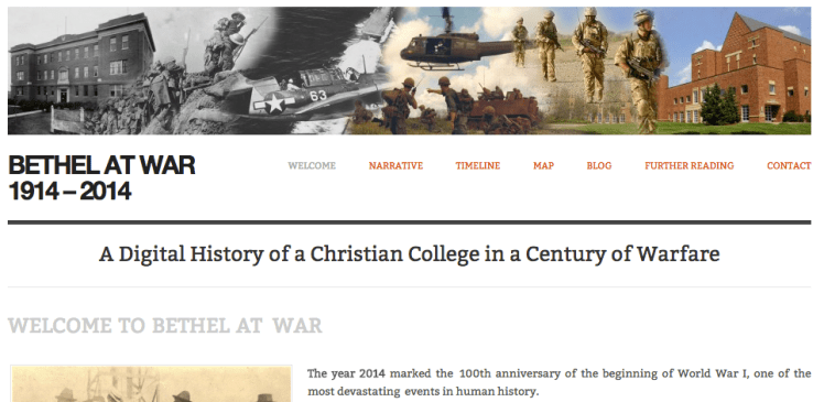 Welcome page of Bethel at War