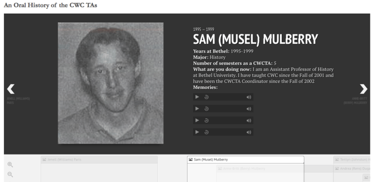 Screen shot of CWC TA Oral History timeline