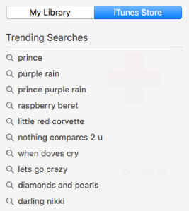 Trending searches on iTunes this morning - all are Prince or songs by him