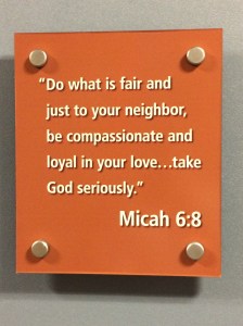 Micah 6:8 displayed in the Bethel Business department