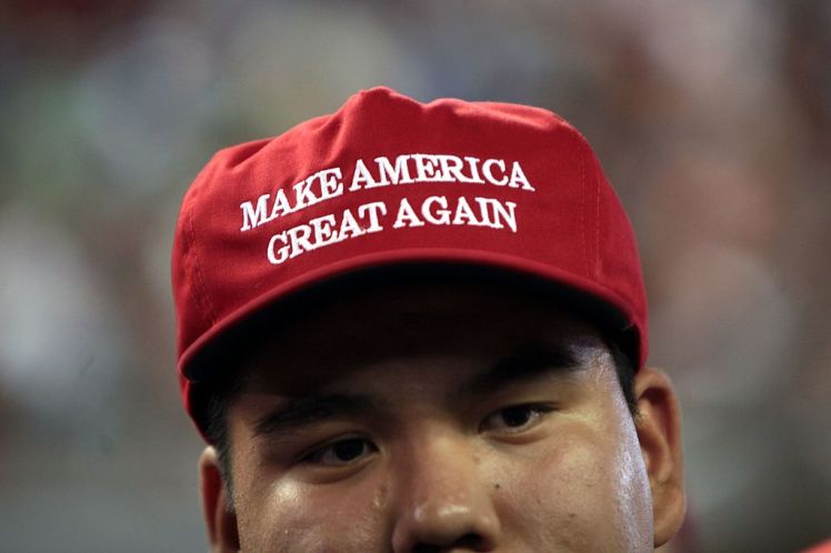 Trump supporter wearing "Make America Great Again" cap