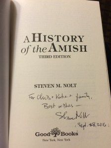 Steve Nolt's signature on his History of the Amish