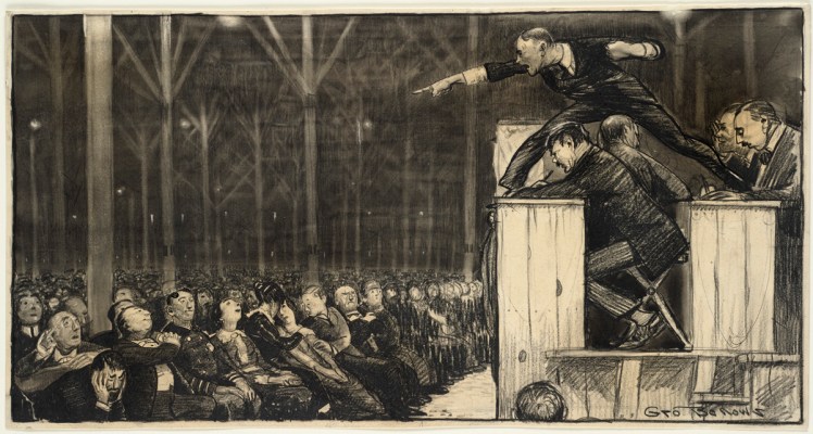 Drawing of Billy Sunday preaching (1915)