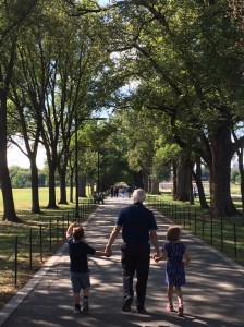 My kids and my dad walking to the Lincoln Memorial in Washington, DC