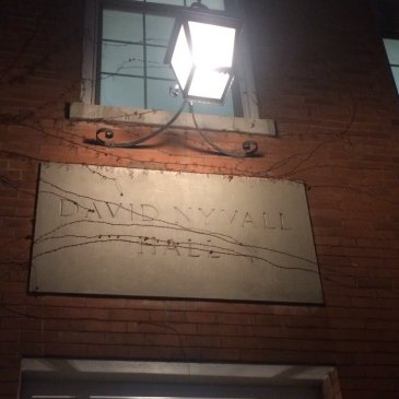 Sign for Nyvall Hall, home of North Park Theological Seminary