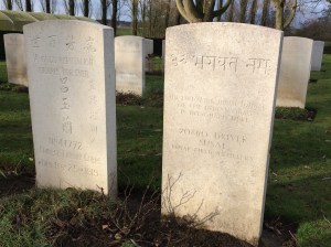 Chinese and Indian graves at military cemetery in Belgium