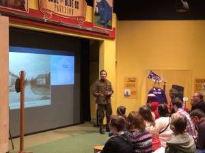 Actor delivering monologue of African American soldier from WWI