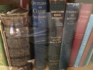 Swedish Bible, John Fiske's Outline of Cosmic Philosophy, selections from Kant, and other books in C.A. Lindbergh's library