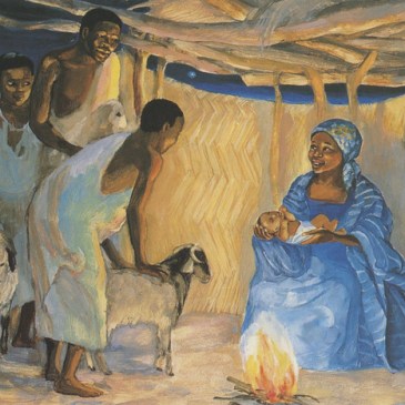 Jesus Mafa, "The birth of Jesus with the shepherds"