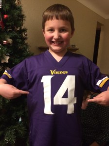 Isaiah in his Stefon Diggs shirt