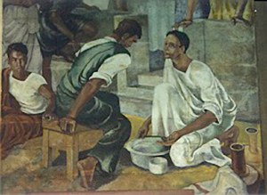 Jesus washing his disciples' feet