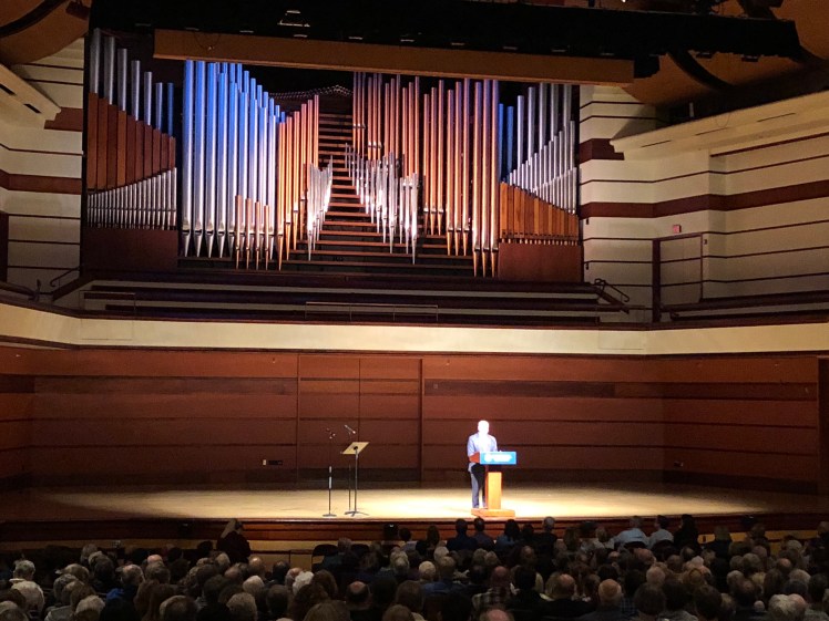 David Brooks speaking in Bethel's Great Hall