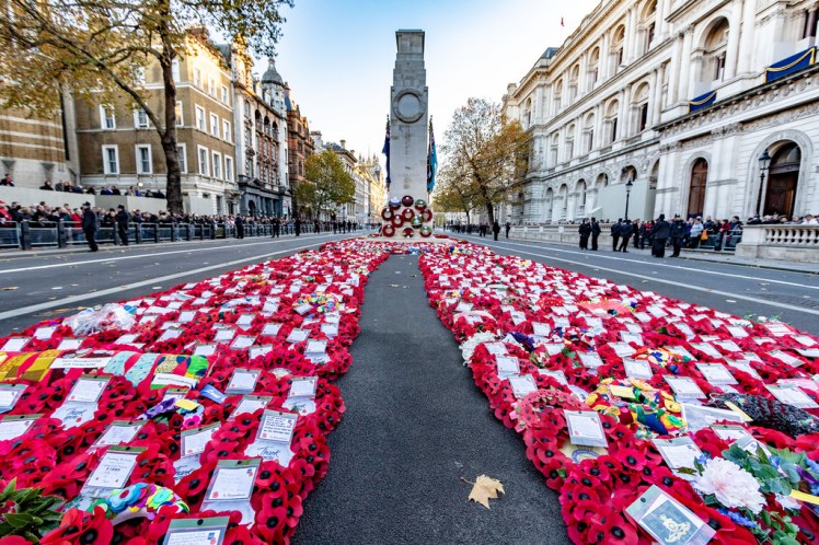 Poppy wreaths in front of the Cenotaph