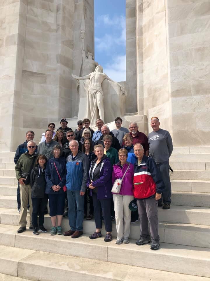 Our travel group on the steps of the Canadian Vimy memorial