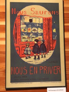 "We'll manage to do without": French WWI poster showing school children looking fondly on sweets in a shop window: "