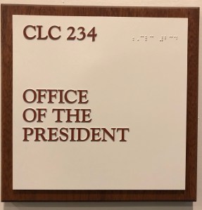 President's office sign at Bethel University