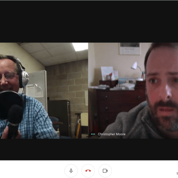 Screen shot of us recording the episode on a Google Hangout Meet